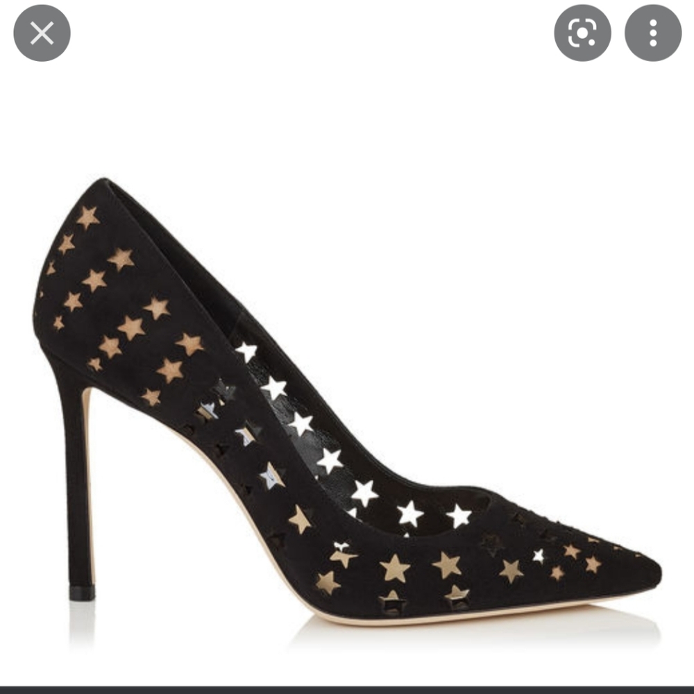 Jimmy choo black star Rome 100 suede pumps